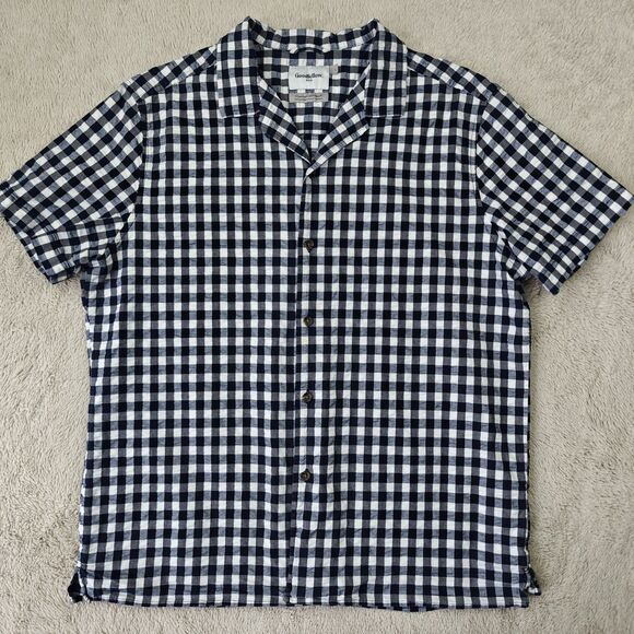 Goodfellow Northrop Short Sleeve Shirt Women's L Gray Check Standard Gingham - Picture 1 of 6
